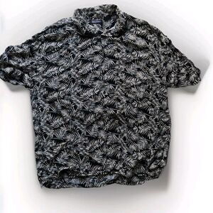 PURITAN Vine Print Hawaiian Style XL Black & Tan Button Up Silky Smooth Vacation